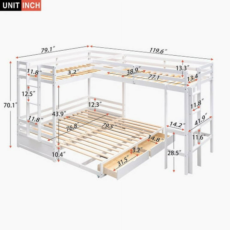 L Shaped Bunk Bed Twin over Twin King Size Bunk Bed Frame with