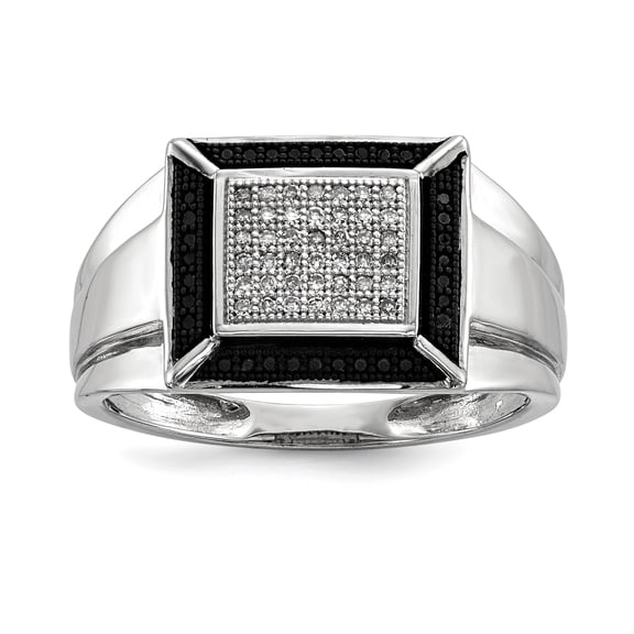 Sterling Silver Rhodium Plated Black and White Diamond Men's Ring