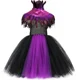 thumbnail image 3 of Disfraz de bruja de Halloween, Malefice, para niñas, color morado y negro, con tutú elegante, capa de plumas, disfraz de reina malvada, ropa para niños, 3 of 5