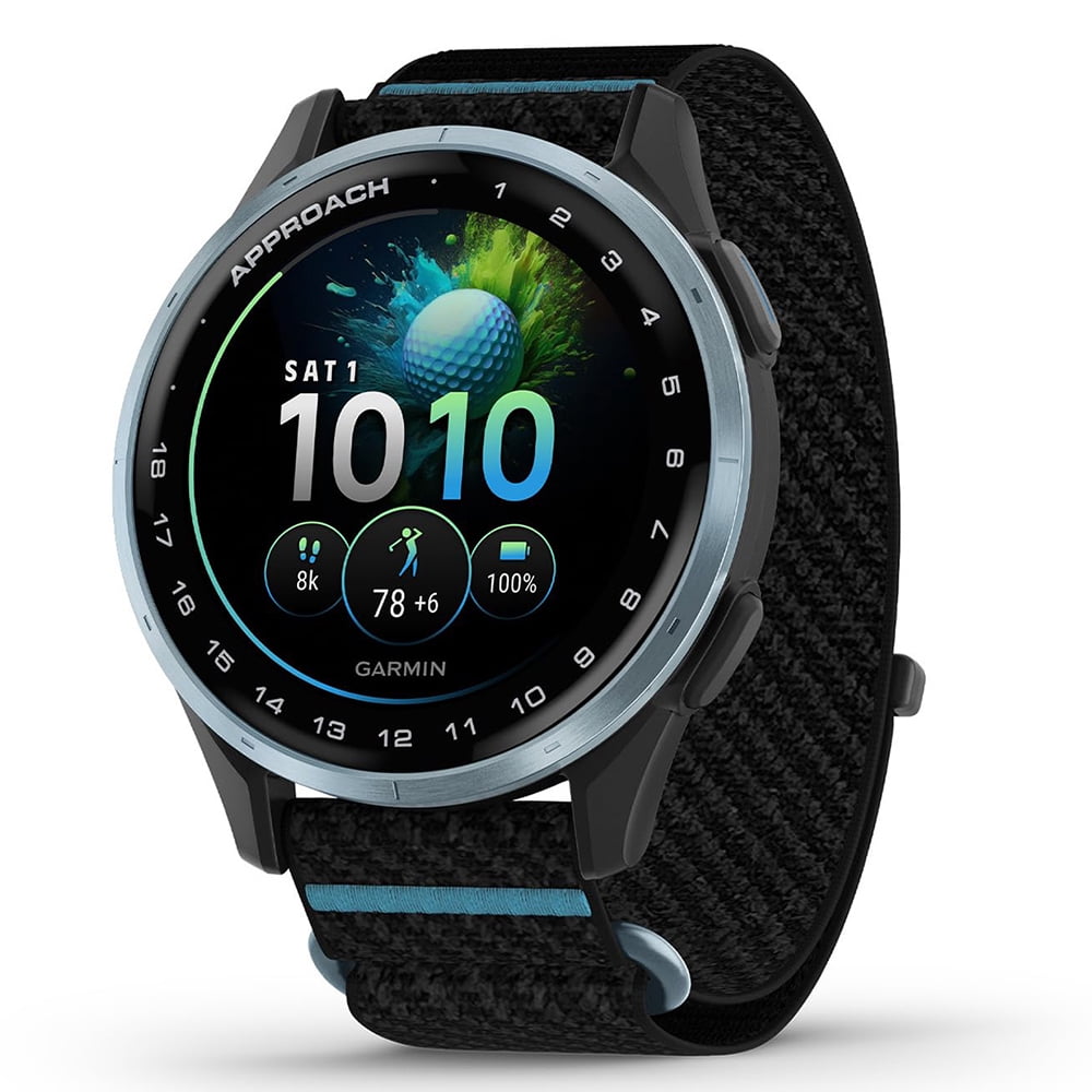 Garmin 010-03898-00 Approach J1 Cloud Blue Aluminum Bezel with Black/Azure ComfortFit Fabric Band Bundle with Deco Essentials Exclusive 26 Month CPS Enhanced Protection Pack