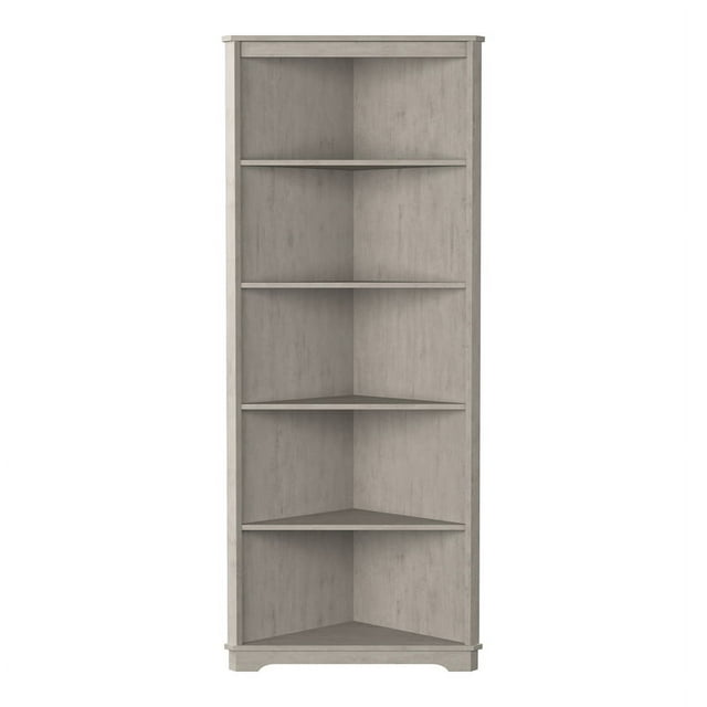 Bowery Hill Transitional Wood Corner Bookcase in Antique White