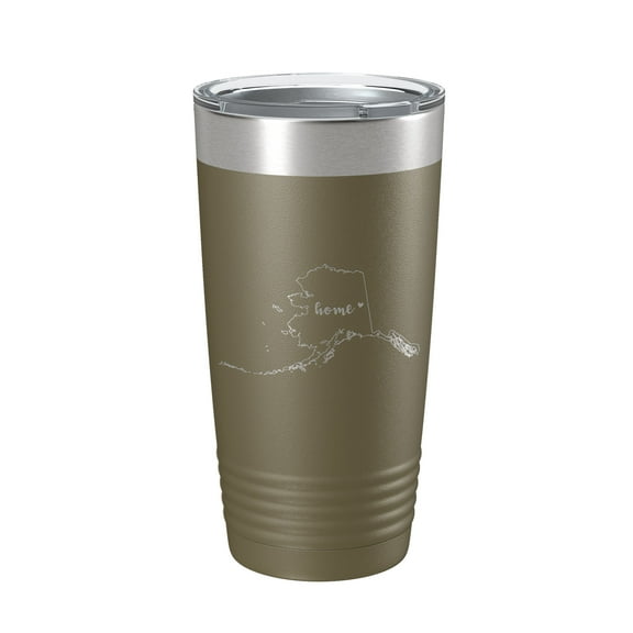 Alaska Tumbler Home State Travel Mug Insulated Laser Engraved Map Coffee Cup 20 oz Olive Green