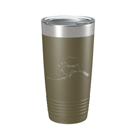 

Alaska Tumbler Home State Travel Mug Insulated Laser Engraved Map Coffee Cup 20 oz Olive Green