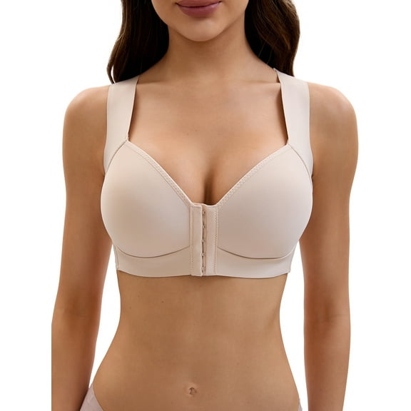 INSPIRE CHIC Women's Front Closure Push Up Wirefree Wide Straps U Back Tank Bras C 38 Beige