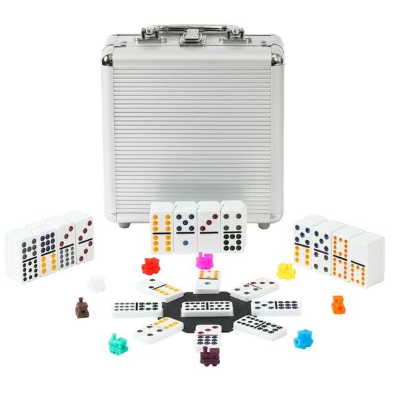 Alvantor Double 15 Colored Dot Dominoes Mexican Train Game Set with Case, 136 Tiles