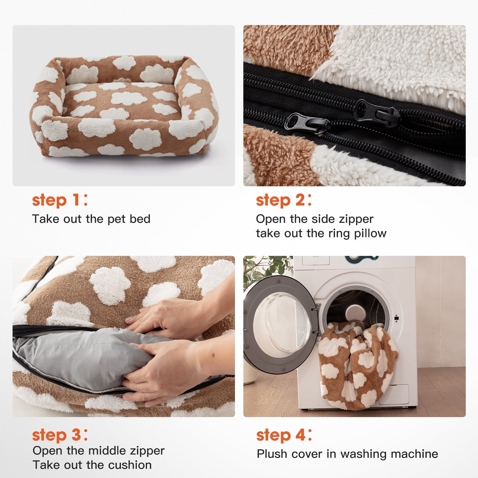 Cute Dog Bed for Medium Dogs, Cozy Rectangle Orthopedic Sofa , Washable Pet Beds with Jacquard Shaggy Plush and Anti Slip Bottom, Brown, 25"x21"x7"