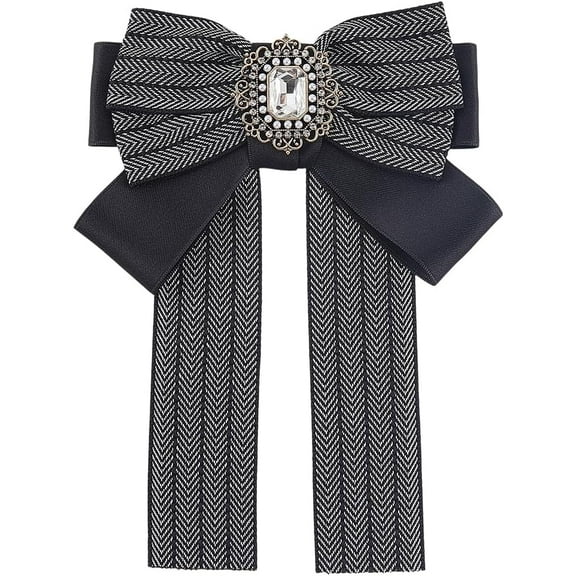 Black Tie Pre Tied with Clip Pin Vintage Rhinestone Solid Color Stripe Pattern Ribbon Bowknot Brooches Ties for Women Men formal Clothing Suit Uniform Shirt Decor Accessories