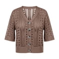 thumbnail image 6 of Lixiuxyad ‌Women's Crochet Shrug Cardigan Short Sleeve Open-Front Lace Button Down Knit Cardigan,Brown, 6 of 6