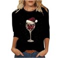 thumbnail image 2 of LEKWK Christmas Tee Shirts for Women Plus Size Xmas Red Wine Glass Crew Neck 3/4 Sleeve Tops Sparkle Shirts for Women Party Christmas Party Women's Clothing, 2 of 5