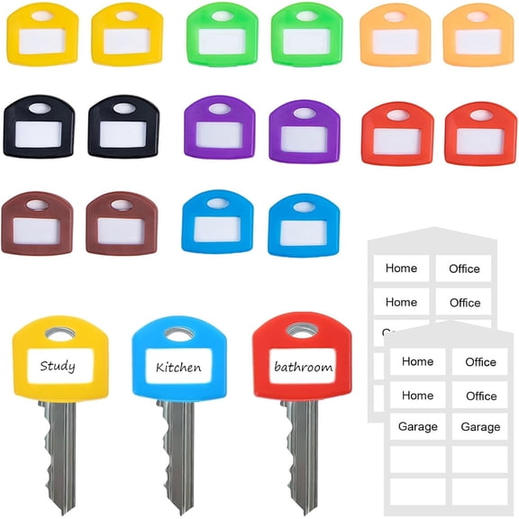 Colored Silicone Key Covers Caps Set with Blank Printed Label, Key Tags Color Identifiers for House Keys, Fit Key Protectors for Easy Organization