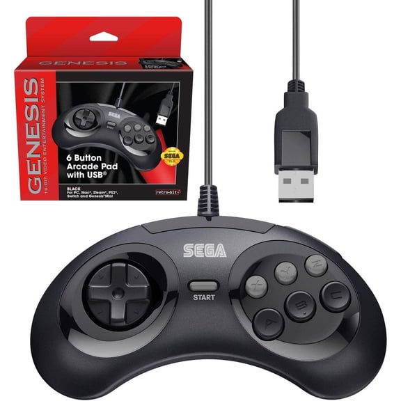 Controlador Retro-Bit Sega Genesis USB de 6 botones negro