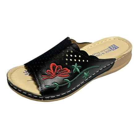 

Jikolililili Women s Casual Thick Sole Hollowed Out Comfortable Slippers Embroidered Sandals Wedge Sandals for Women Casual Summer on Discount
