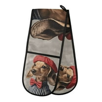 Yayeee Double Oven Mitt Kitchen Heat Resistant Baking 35" x7" Quilted Glove, Gray Dog Artist