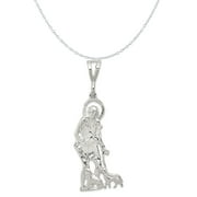 Carat in Karats Sterling Silver Polished Finish Textured St. Lazarus Charm Pendant (42.25 mm x 15.80 mm) With Sterling Silver Cable Chain Necklace 20''