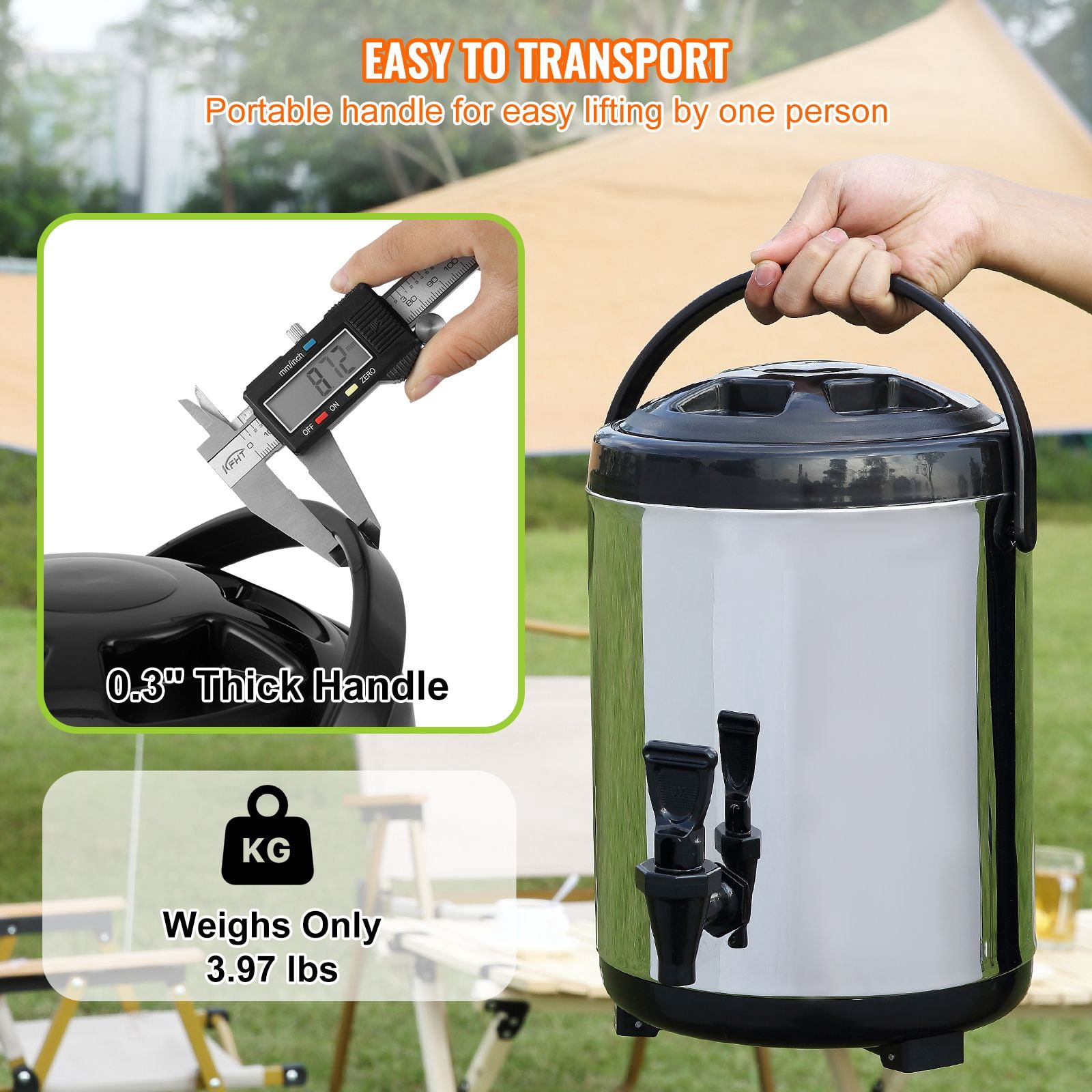 1.5 Gallon Insulated Beverage Dispenser, Double-Wall Stainless Steel, 4-6 Hours Hot/Cold Retention, Food-Grade 304 Interior, Lightweight, for Coffee, Juice, Tea & Milk