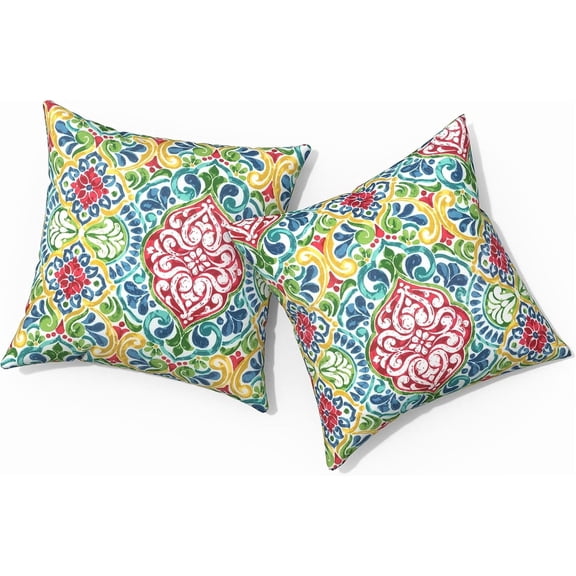 Ryan; Outdoor Pillows for Patio Furniture 18x18 inch, Square Outdoor Throw Pillows , Decorative Toss Pillows for Garden Couch Home Sofa Office Chair, Pack of 2,Damask Red