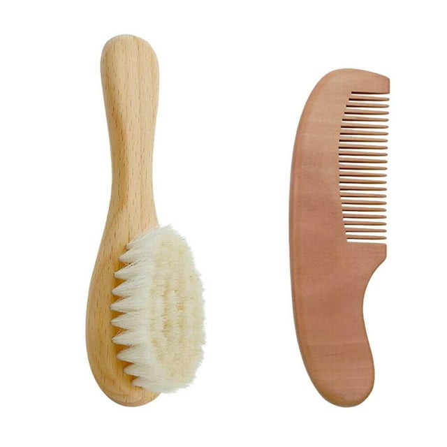 Brosses pour Bébé pour Cheveux Brosse en Laine pour Bébé Ensemble de 2 Pcs