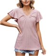 thumbnail image 3 of CHOK Womens Short Sleeve Tops Spring Blouse Tunic Ruffle Layered Retro Vintage Floral Curvy Hem Shirts Puff Sleeve Short Sleeve Tees Pullovers V Neck Tshirts Loose Fit Outfits, 3 of 5