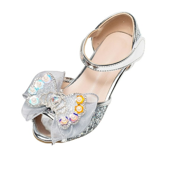 Cathalem Toddler Girls Sandals Girls Sandals Heel Dress Open Toe Sandals Princess Flower Wedding Party for Little Kid/Big Kid (Silver,1)