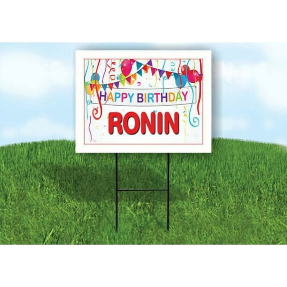 RONIN HAPPY BIRTHDAY BALLOONS 18 in x 24 in Yard Sign Road Sign with Stand