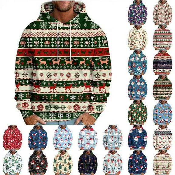 VBTAPA Novelty Holiday Hoodie for Men Christmas Graphic Sweatshirts Kangaroo Pocket Pullover Hoodie Long Sleeve Drawstring Hooded Sweatshirt Xmas Gift 2026 Multicolor L