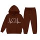 thumbnail image 3 of Conjunto de sudadera con capucha de manga larga para niños con estampado en forma de corazón y pantalones deportivos con lazo en las piernas, conjunto deportivo informal de dos piezas para niños, poli, 3 of 5