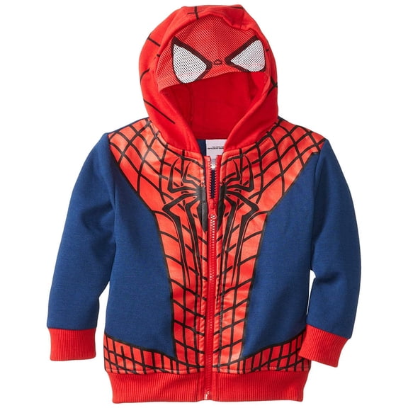 Marvel Little Boys' Spiderman Fleece Masked Hoodie, Chinese Red, 2T