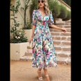thumbnail image 4 of Vestidos de Verano para Mujer 2025, Informales, con Mangas Abullonadas, Cuello en V, Florales, Estilo Bohemio, Vestido . Verde M, 4 of 10