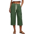 thumbnail image 2 of Utoimkio Women's Waffle Knit Capri Pants Drawstring High Waist Relax Fit Cargo Trousers with Side Pockets, 2 of 6