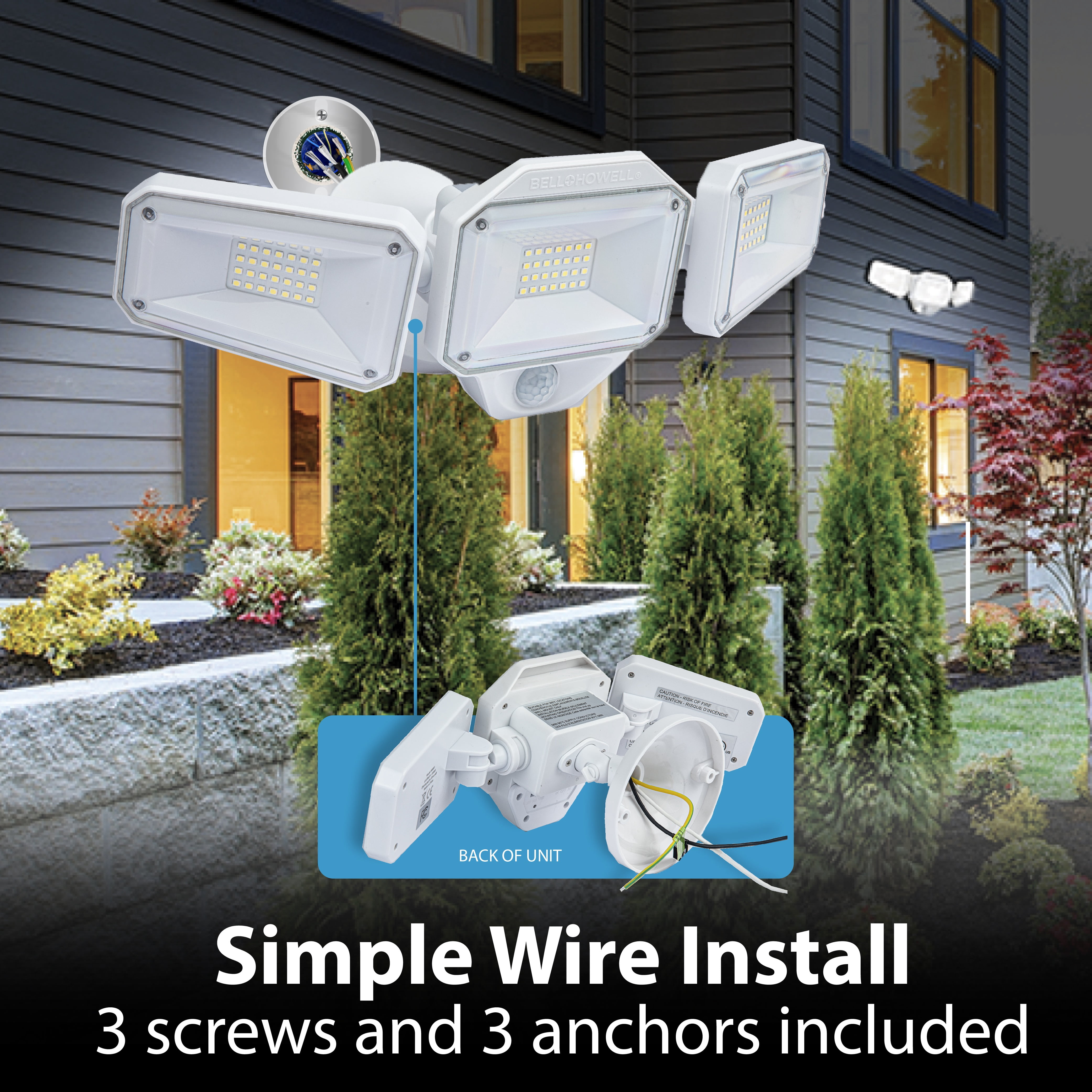 Bionic Floodlight Hardwired Motion Sensor Security Outdoor Floodlight with Time Control 2000 Lumens