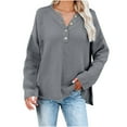 thumbnail image 2 of Karight Womens Plus Size Sweaters Casual Long Sleeve Loose V Neck Button Henley Tops Pullover Knit Jumpers, 2 of 5