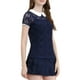 thumbnail image 4 of INSPIRAR CHIC Blusa de Encaje Transparente con Cuello Peter Pan de Contraste para Mujeres de Manga Corta XS Azul Oscuro, 4 of 6