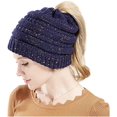 thumbnail image 3 of GFDYREE Bonnet Chignon en Tricot de Qualité CC (Marine Moucheté), 3 of 4