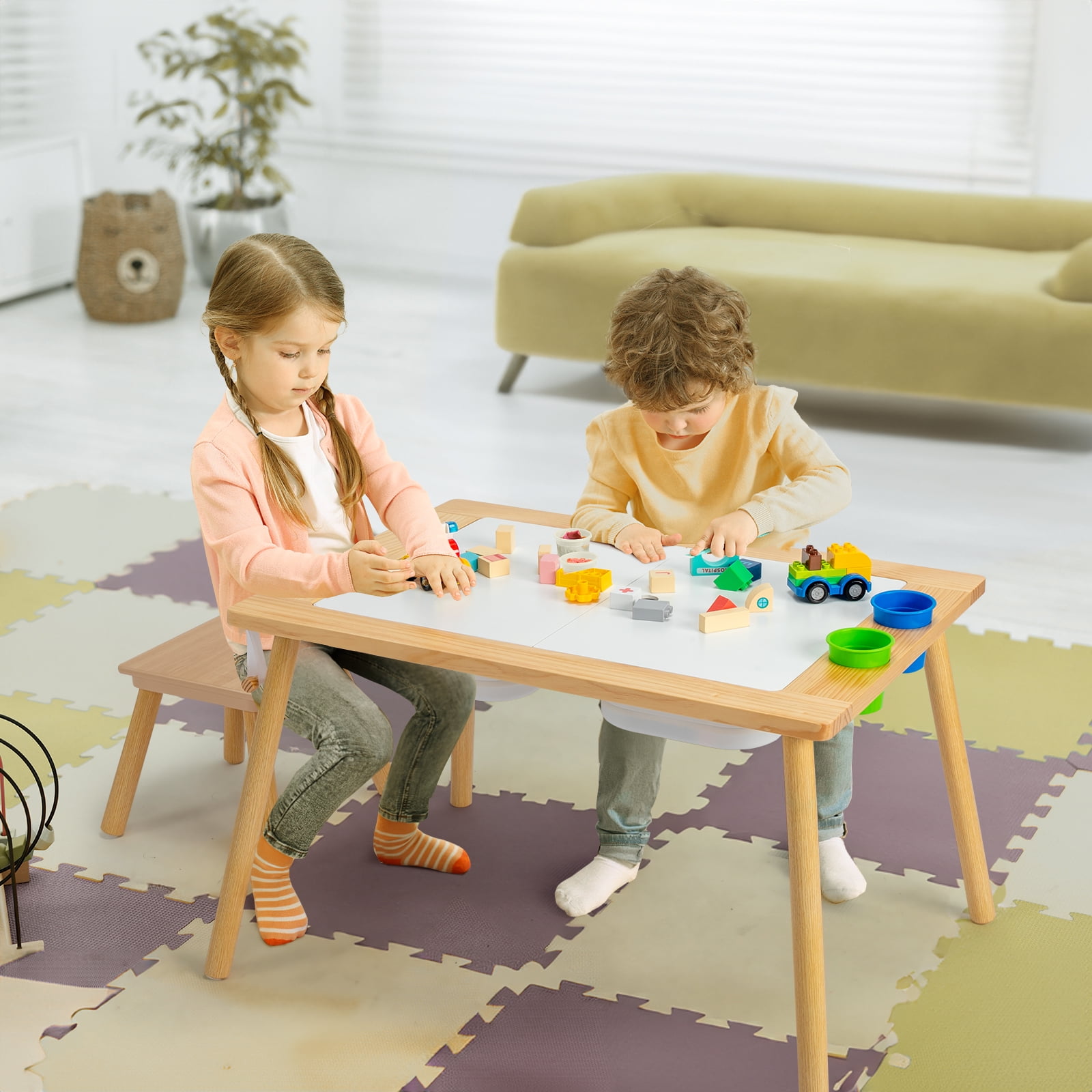 Zimtown Sensory Table with Chair, Kids Multi Activity Table Toddler Play Table Set for 3~8 Year-old Children
