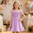 thumbnail image 7 of ZOYOEN Girls Swing Dress- Square Neck Summer Cute Ruffle Short Sleeve Kids Casual Dress Purple Size 5-12, 7 of 7