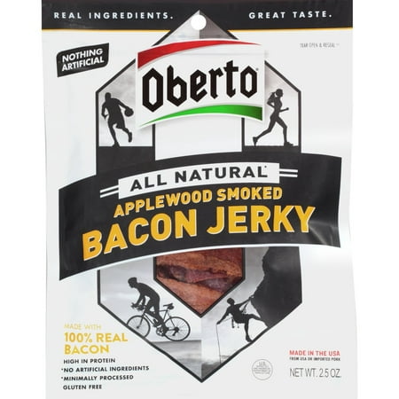 8 PACKS : Oberto All Natural Applewood Smoked Bacon Jerky, 2.5 Ounce