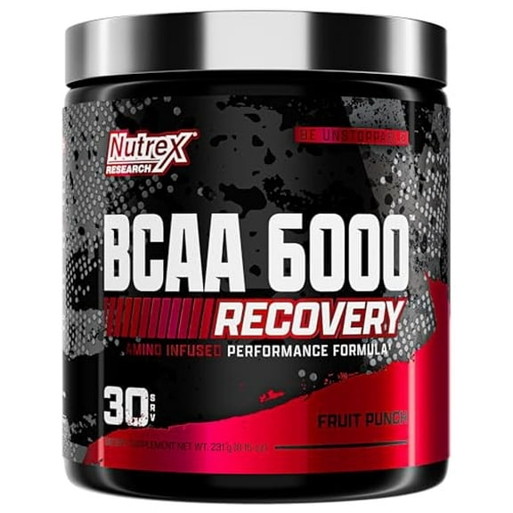 Nutrex Research - BCAA Powder 6000 Amino Acid - 6 Grams of BCAAs Amino Acids Supplement for Post Workout Recovery & Muscle Growth - Amino Energy Workout Recovery Drink (Fruit Punch - 30 Servings)