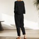 thumbnail image 5 of Trajes De 2 Piezas Conjunto de pantalones de 2 piezas de lino y algodón de manga larga para mujer, ropa diaria (negro XL) Kuymtek para Mujer Negro T L, 5 of 6