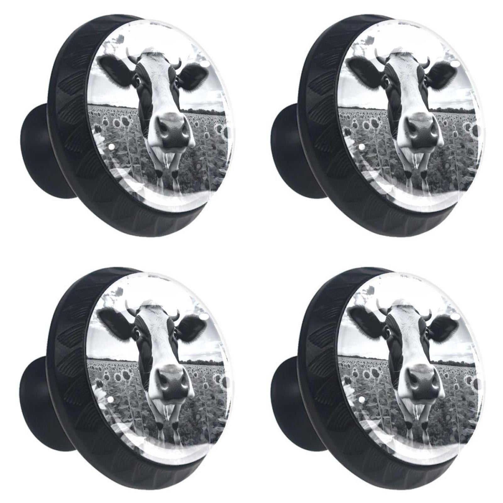 4 Pcs Cow and Sunflower Knobs for Kitchen Cabinet Cupboard Dresser Bookcase Drawer Pulls Handles Round Home Decor