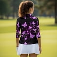 thumbnail image 5 of Uorisanigo Purple Butterflies Womens Moisture Wicking Casual Tennis Activewear Comfortable Breathable Athletic Polo Workout Tops 3/4 Sleeve Fashion Outing Wear for Women Size XL, 5 of 7