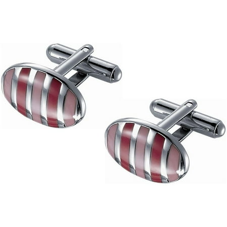 Pink Enamel Cufflinks - Visol Stainless Steel Oval Light and Dark Pink Enamel Cufflinks