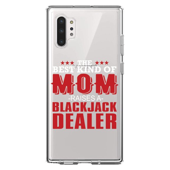 DistinctInk Clear Shockproof Hybrid Case for Galaxy Note 10 PLUS (6.8" Screen) - TPU Bumper Acrylic Back Tempered Glass Screen Protector - Best Mom Raises a Blackjack Dealer
