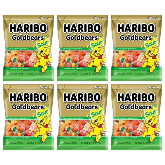 Sour Goldbears Pack  6 (4.5oz Bags) Gummi Candy Peg Bag for Movie Nights, , Easter, and More in a    Bulk Bag
