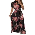 thumbnail image 1 of Uhndy Beach Maxi Dress Women Plus Size Floral Short Sleeve Boho Long Dress Bow Belt Hollow Prom Evening Party Swing Dress 04Black 5XL, 1 of 4