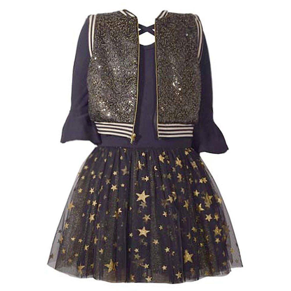 black dress with gold stars
