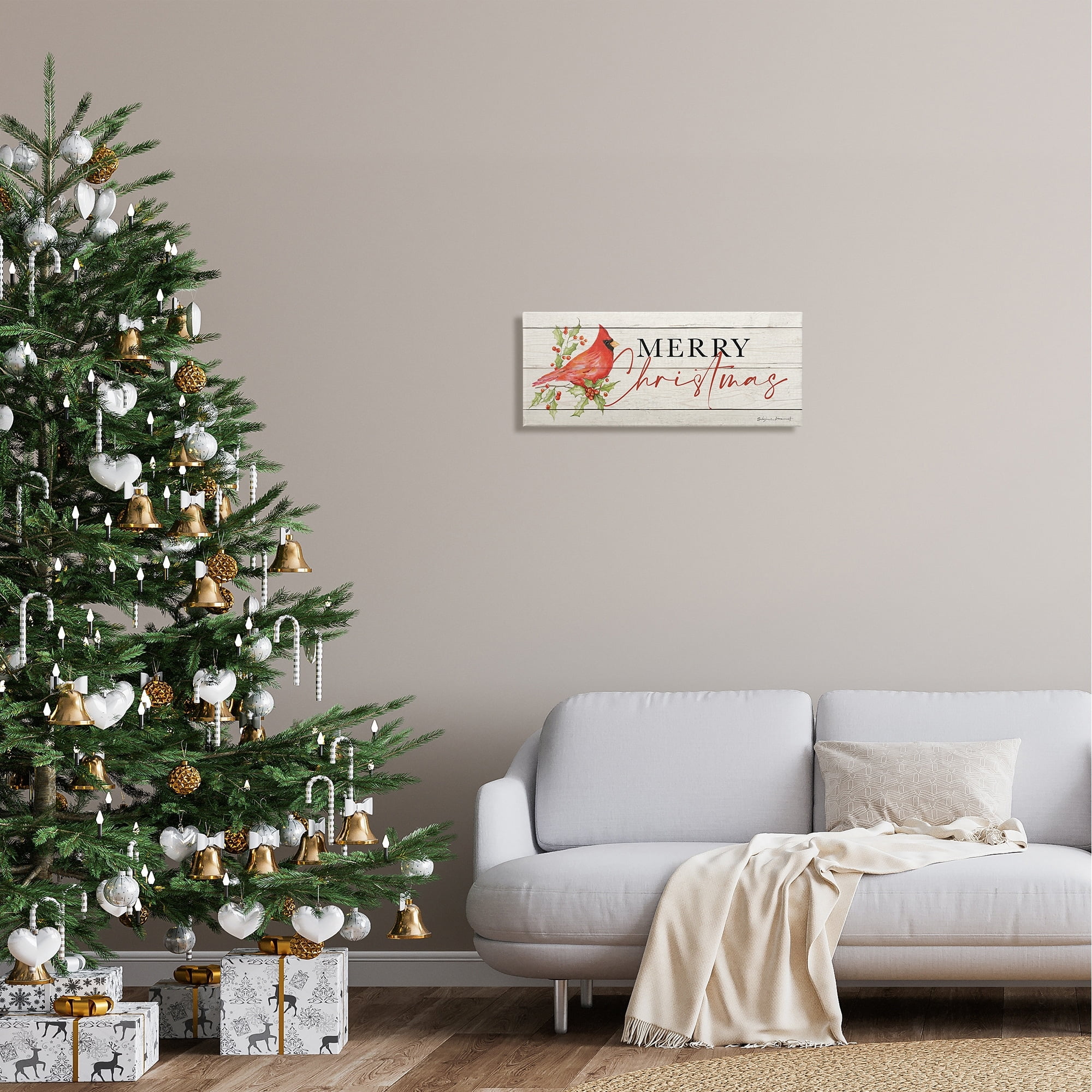 Stupell Industries Merry Christmas Holiday Cardinal Holiday Painting Gallery Wrapped Canvas Print Wall Art