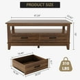 thumbnail image 4 of Farmhouse Coffee Table with Storage, 47" Wood Coffee Table for Living Room, Open Display Area and Storage Drawers with Metal Handles Rectangular Coffee Table, 4 of 7