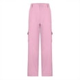 thumbnail image 4 of Wyobmus Women's Denim Cargo Pants Solid Color High Wiast Straight Leg Pants Button Casual Pants Pink, 4 of 9