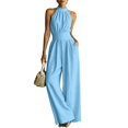 thumbnail image 2 of AJGRHE Women's Elegant Halter Jumpsuit Summer Cut Out Wide Leg Dressy Casual Romper Sleeveless Neck Jumpsuit Loose Wide Leg Elegant Waist Cinching Piece Blue XL, 2 of 8