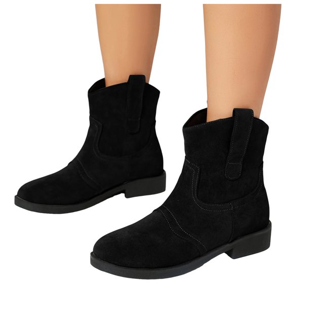 Bottines pour Femmes 2025 Mode Simples Décontractées en Suède à Talon Bas Mollet Grand à Enfiler Bottines Courtes Style Cowgirl